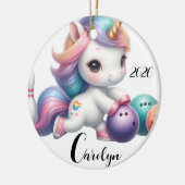Einhorn Bowling personalisiert  Keramik Ornament (Links)