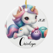 Einhorn Bowling personalisiert  Keramik Ornament (Hinten)