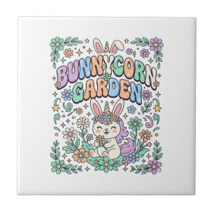 Einhorn Bunnycorn Garten Kawaii Schriftzug Design_ Fliese