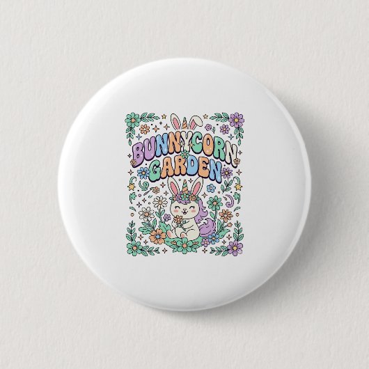 Einhorn Bunnycorn Garten Kawaii Typografie Design_ Button (Vorderseite)