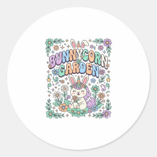 Einhorn Bunnycorn Garten Kawaii Typografie Design_ Runder Aufkleber