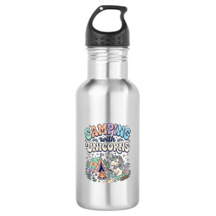 Einhorn Camping mit Einhörnern Kawaii Aufkleber un Edelstahlflasche