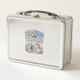 Einhorn Camping mit Einhörnern Kawaii Aufkleber un Metall Brotdose