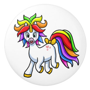Einhorn-Cartoon-Fantasy-Design mit Regenbogen Keramikknauf