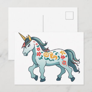 Einhorn-Cartoon-Zeichnung Cartoon , Einhorn , Pfe Postkarte