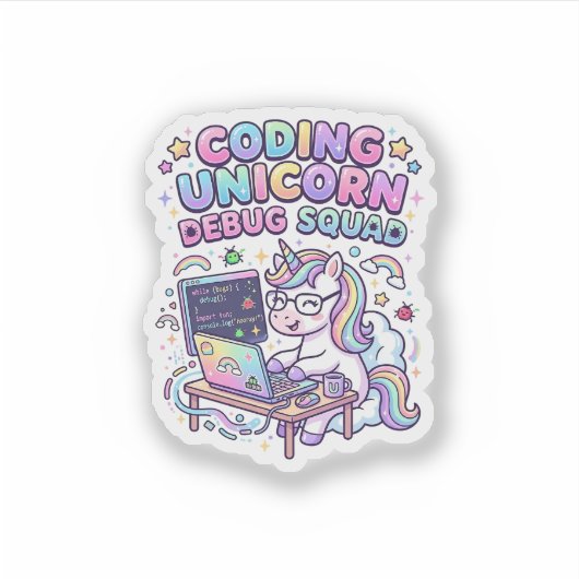 Einhorn Coding Einhorn Debug Squad Charmanter Mark Aufkleber (Vorderseite)