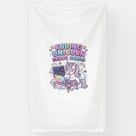 Einhorn Coding Einhorn Debug Squad Charmanter Mark Banner (Vertikal)