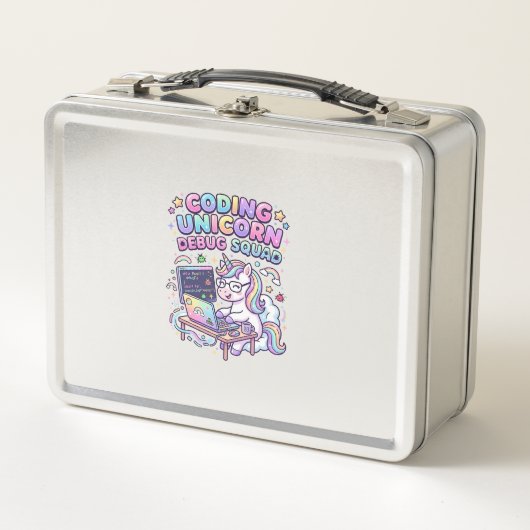 Einhorn Coding Einhorn Debug Squad Charmanter Mark Metall Brotdose (Vorderseite)