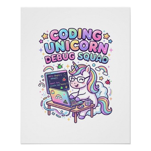 Einhorn Coding Einhorn Debug Squad Charmanter Mark Poster (Vorderseite)