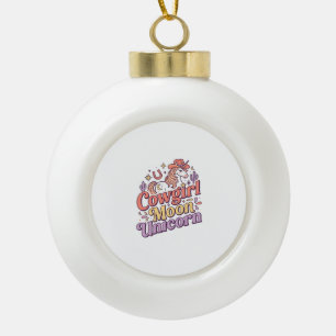 Einhorn-Cowgirl-Mond-Einhorn-Launisch-Merch-Design Keramik Kugel-Ornament