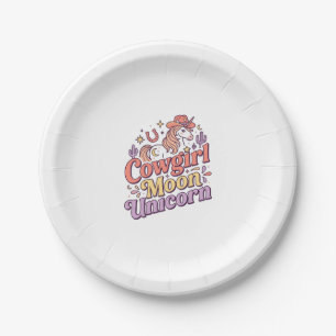 Einhorn Cowgirl Mond Einhorn Whimsical Merch Desig Pappteller