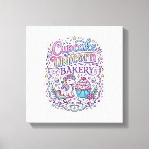 Einhorn-Cupcake Einhorn-Bäckerei Weißer Hintergrun Leinwanddruck