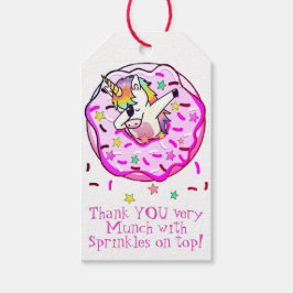 Einhorn-Dab-Pose in rosa-gefrorenem Donut und Spri Geschenkanhänger