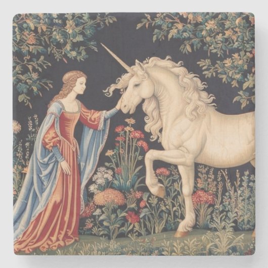 Einhorn-Dame im Garten Steinuntersetzer (Vorderseite)