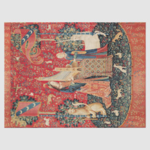 EINHORN, DAME PLAYING ORGAN rotes grünes Blumen Seidenpapier