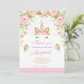 Einhorn danken Ihnen, rosa Goldmagisches Einhorn Dankeskarte (Stehend Vorderseite)