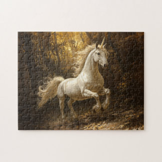 Einhorn, das durch die Waldmalerei läuft Puzzle