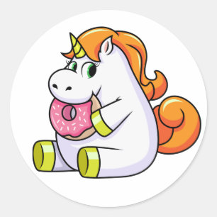 Einhorn, das Krapfen-Aufkleber isst Runder Aufkleber