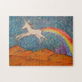 Einhorn, der einen Regenbogen in den Himmel färbt Puzzle