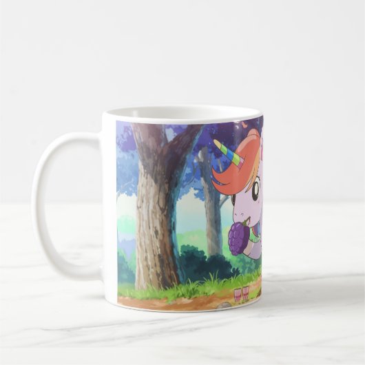 Einhorn, der Trauben im Wald isst Kaffeetasse (Links)