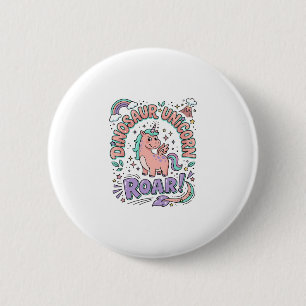 Einhorn Dinosaurier Einhorn Brüllen Retro Style T- Button