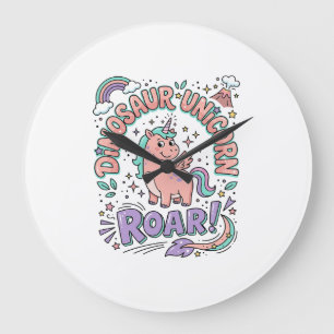Einhorn Dinosaurier Einhorn Brüllen Retro Style T- Große Wanduhr