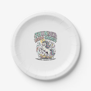 Einhorn-Donnerhorn-Energie-Retro-Stil-Produkt Gr Pappteller