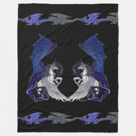 Einhorn-Drache blaues weißes Pegacorn Pferdepony Fleecedecke