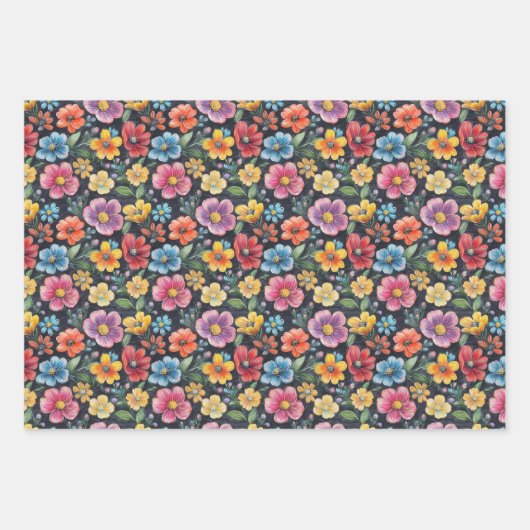 Einhorn, Dragonfly, farbenfrohe Blume Niedliches G Geschenkpapier Set (Vorderseite 3)