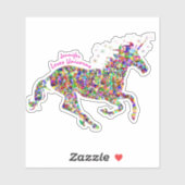 Einhorn, dunkle Farben, Name hinzufügen Aufkleber (Blatt)