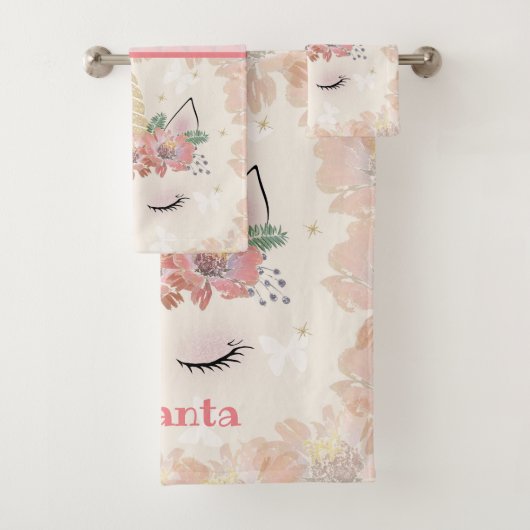 Einhorn, Einhorngesicht, personalisiert, mädchenha Badhandtuch Set (Insitu)