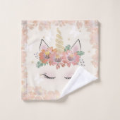 Einhorn, Einhorngesicht, personalisiert, mädchenha Badhandtuch Set (Waschlappen)