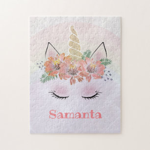 Einhorn, Einhorngesicht, personalisiert, mädchenha Puzzle