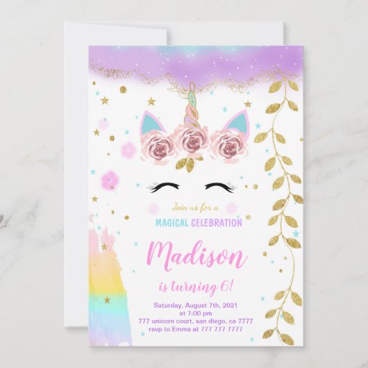 Einhorn Einladung (Vorderseite)