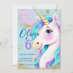 Einhorn-Einladung mit Regenbogen-Glitter für Mädch Einladung