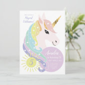 Einhorn Einladung zum Geburtstag, Rainbow Einhorn (Stehend Vorderseite)