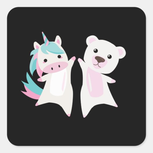 Einhorn Eisbär Einhorn Rosa Niedlich Quadratischer Aufkleber (Vorderseite)