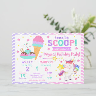 Einhorn & Eiscreme gemeinsame Geburtstagsfeier | S Einladung