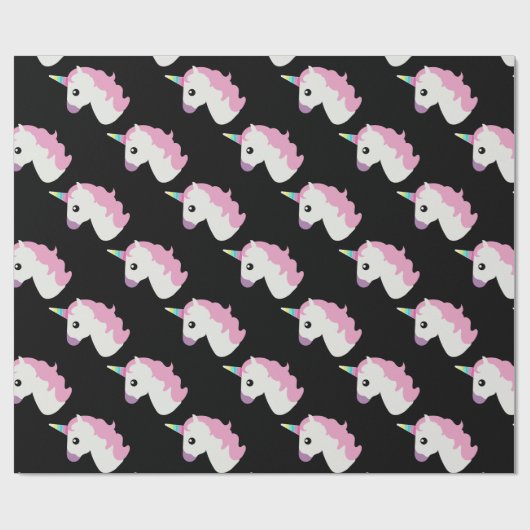 Einhorn Emoji (schwarzer Hintergrund) Geschenkpapier (Flach)