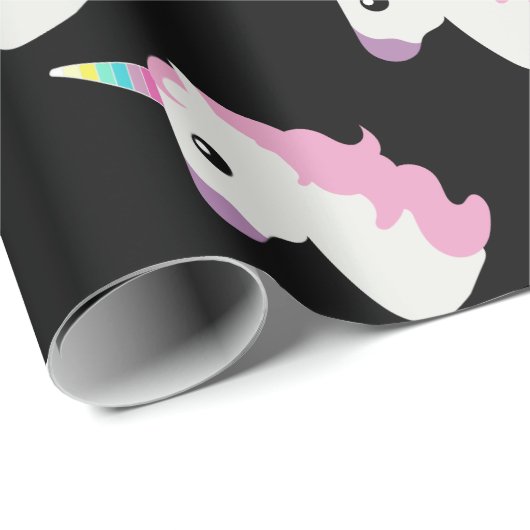 Einhorn Emoji (schwarzer Hintergrund) Geschenkpapier (Rolleneckpunkt)
