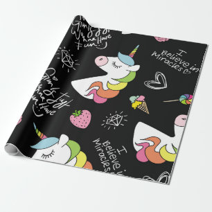 Einhorn, Erdbeere, Ananas, Zeichnungen von Eis Geschenkpapier