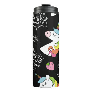 Einhorn, Erdbeere, Ananas, Zeichnungen von Eis Thermosbecher