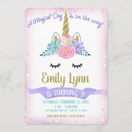 Einhorn Face Gold Glitzer Magische Pastell Blume Einladung