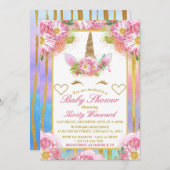 Einhorn Face Pink Gold Baby Dusche Einladung (Vorne/Hinten)