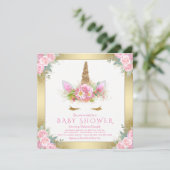 Einhorn Face Pink Gold Baby Shower Einladungen (Stehend Vorderseite)