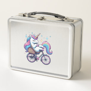 Einhorn Fahrrad fahren Jungen Mädchen Frauen Kinde Metall Brotdose