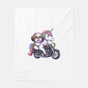 Einhorn fährt auf einem Motorrad Mädchen Frauen Ki Fleecedecke