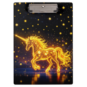 Einhorn-Fantasie Gold Leuchtsterne Klemmbrett