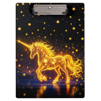 Einhorn-Fantasie Gold Leuchtsterne Klemmbrett