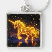 Einhorn-Fantasie Gold Leuchtsterne Schlüsselanhänger (Vorne)